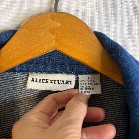 Alice Stuart Denim Blue Jean Jacket Chore Utility Vintage 100% Cotton Size Large - Picture 8 of 10